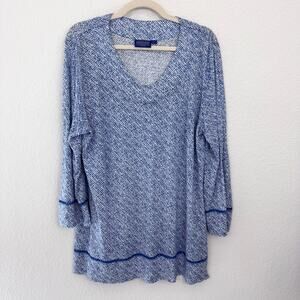 Pendleton Womens Tunic Top Shirt Sz XL 100% Linen Embroidered Casual Summer Blue